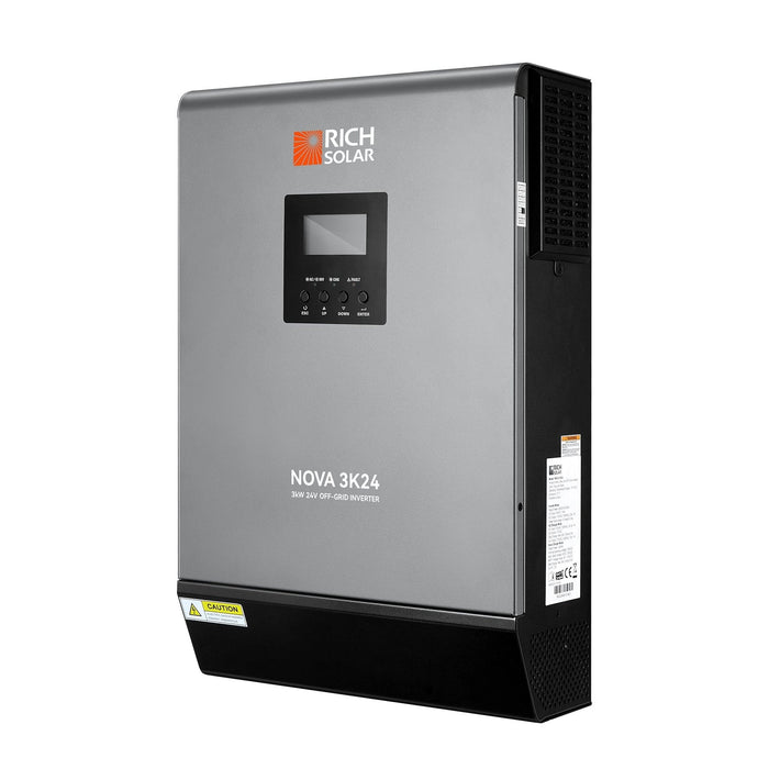 Rich Solar | NOVA MAX 3K | 3000 Watt 3kW 24 Volt Off-Grid Hybrid Solar Inverter | Powerful 3000W 24V Hybrid Inverter for RVs, Trailers, Campers, Vans, Trucks, Overlanders, Boats | #1 Ranked 24V Hybrid Inverter