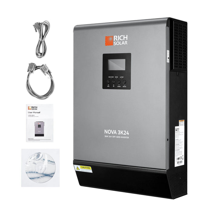 Rich Solar | NOVA MAX 3K | 3000 Watt 3kW 24 Volt Off-Grid Hybrid Solar Inverter | Powerful 3000W 24V Hybrid Inverter for RVs, Trailers, Campers, Vans, Trucks, Overlanders, Boats | #1 Ranked 24V Hybrid Inverter