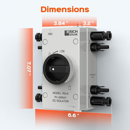 Rich Solar | Solar PV DC Quick Disconnect Switch | Solar Array DC Quick Disconnect Switch | 1500 Volt 32 Amp | 4 Pole 2 Strings | Easy to Install