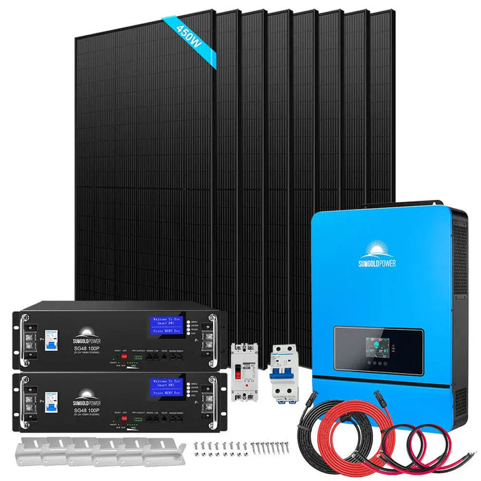 SunGoldPower | Off-Grid Solar Kit 8000W 48VDC 120V/240V LifePo4 10.24KWH Lithium Battery | 8x 450 Watts Solar Panels