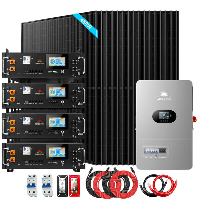 SunGold Power | 12000W Off‑Grid Solar Kit with 20–48kWh Lithium Battery and 16 × 450W Panels