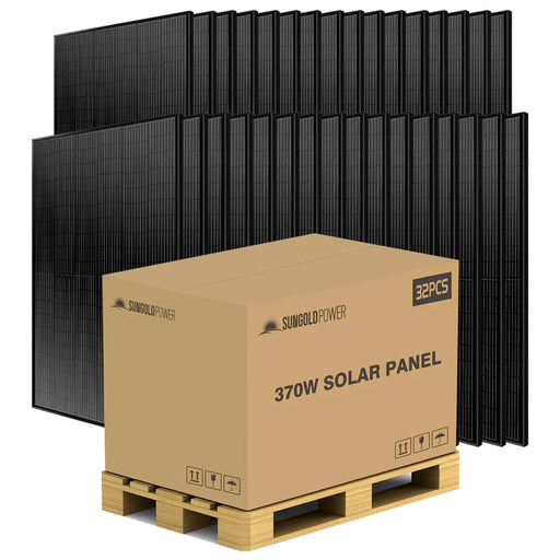 SunGold Power | 370W Mono Black Perc Solar Panel Full Pallet 32 Panels