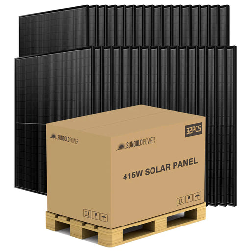 SunGold Power | 415W Mono Black Perc Solar Panel Full Pallet 32 Panels