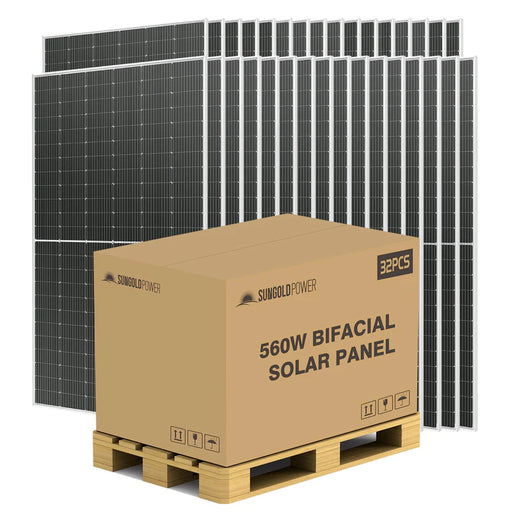 SunGold Power | 560 Watt Bifacial Perc Solar Panel Full Pallet 32 Panels