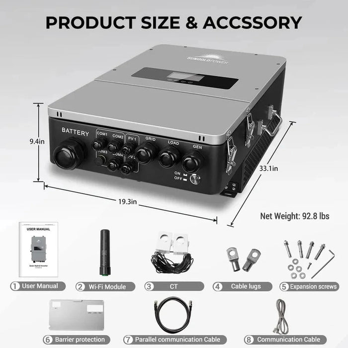 SunGoldPower | 10KW Hybrid Inverter 48V Split Phase Feedback and Batteryless