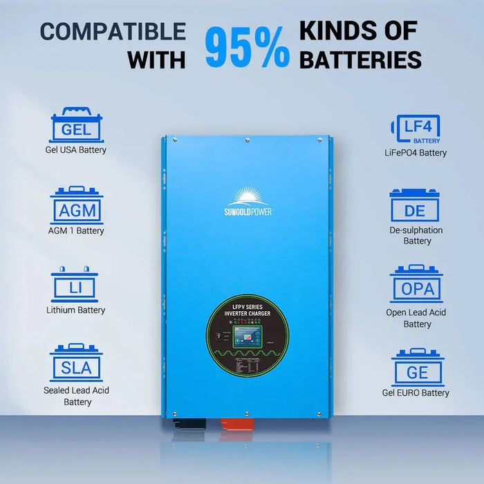 SunGoldPower | 12000W 48V Split Phase Pure Sine Wave Inverter Charger +4 XSG48100P