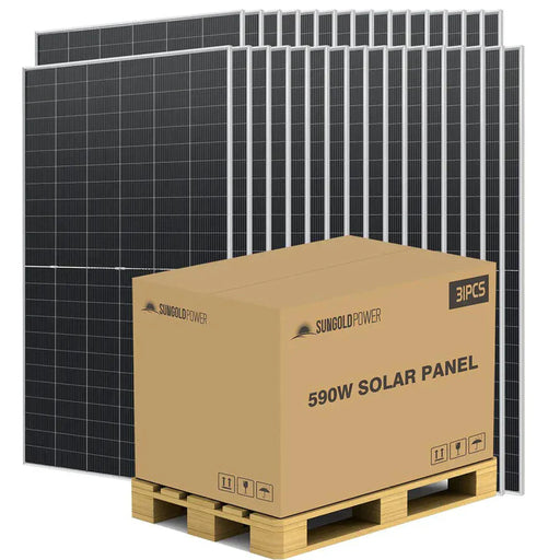 SunGoldPower | 590 Watt Bifacial N-Type Monocrystalline Solar Panel SGN-590-BDG1 31 PANELS UL61730 CEC Listed PRE-ORDER