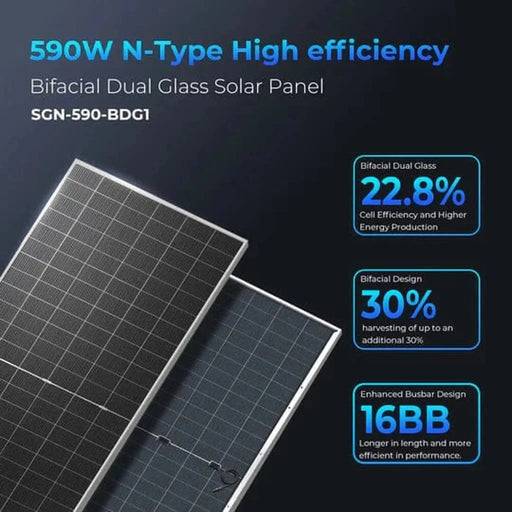 SunGoldPower | 590 Watt Bifacial N-Type Monocrystalline Solar Panel SGN-590-BDG1 UL61730 CEC Listed