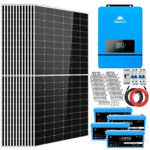 SunGoldPower | Complete off Grid Solar Kit 8000W 48V 120V/240V output 10.24KWH Lithium Battery 5400 Watt Solar Panel SGK-8MAX
