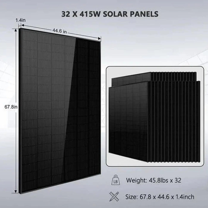 SunGoldPower | Hybrid Solar Kit 2 x 7.6KW 48V Split Phase Inverter | 32 x 415 Watt Solar Panel | 30.72KWH Lithium Battery | SGH-7.6DN6E