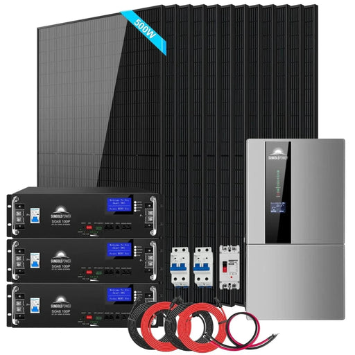 SunGoldPower | Hybrid Solar Kit 7.6KW 48V Split Phase 15.36KWH Lithium Battery 12 X 500 Watt Solar Panel SGH-7.6N3E