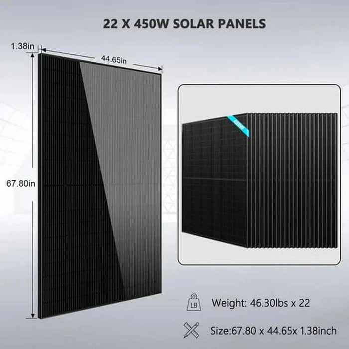 SunGoldPower | Off Grid Solar Kit 13000W 48VDC 120V/240V LifePo4 25.6KWH Lithium Battery 22 X 450 Watts Solar Panels SGR-13K25E