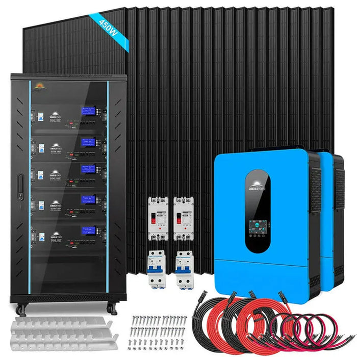SunGoldPower | Off-Grid Solar Kit 13000W 48VDC 120V/240V LifePo4 | 450 Watts Solar Panels