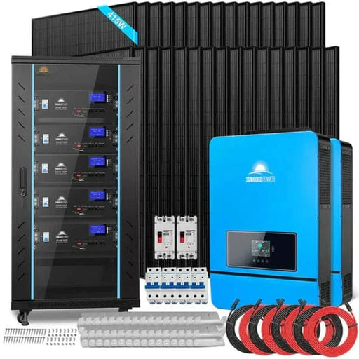 SunGoldPower | Off Grid Solar Kit 16kW 48VDC 120v/240V Lifepo4 25.6kWh Lithium Battery 32 X 415 Watts Solar Panels SGR-16K25E