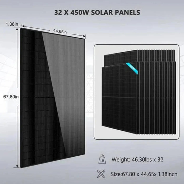 SunGoldPower | Off Grid Solar Kit 20kW 48VDC 120V/240V Lifepo4 30.72kWh Lithium Battery 32 X 450 Watts Solar Panels SGR-20K30E