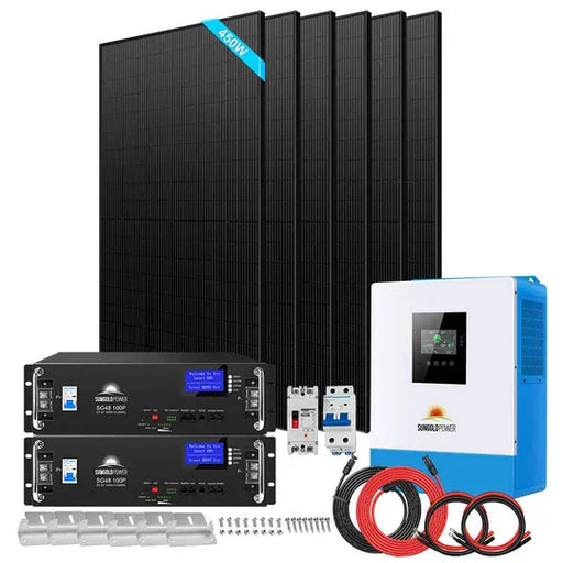 SunGoldPower | Off-Grid Solar Kit 5000W 48VDC 120V LifePo4 10.24KWH Lithium Battery 6 X 450 Watts Solar Panels SGR-5KE