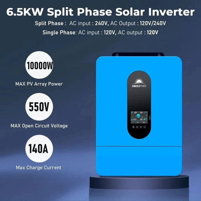 SunGoldPower | Off-Grid Solar Kit 6500W 48VDC 120VAC 5.12KWH PowerWall Lithium Battery | 4x 370 Watts Solar Panels