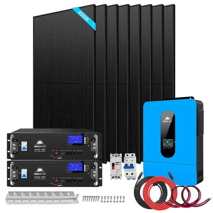 SunGoldPower | Off-Grid Solar Kit 6500W 48VDC 120/240VAC LifePo4 10.24KWH Lithium Battery 8 X 450W Solar Panels SGR-6510E