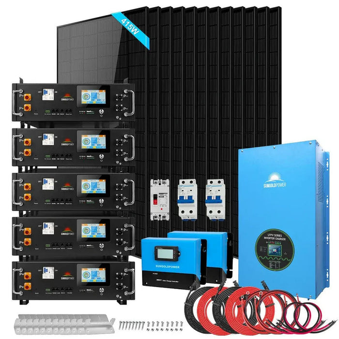 SunGoldPower | Off-Grid Solar Kits 12kW | 120V/240V with 48v LiFePO4 Lithium Batteries & 415w Solar Panels