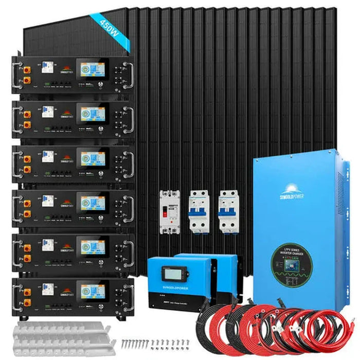 SunGoldPower | Off-Grid Solar Kits 15kW | 120V/240V with 48v LiFePO4 Lithium Batteries & 450W Solar Panels SGR-15K20E