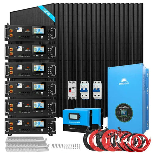 SunGoldPower | Off-Grid Solar Kits 18kW Options 120V/240V with 48v LiFePO4 Lithium Batteries & 450W Solar Panels SGR-18K20E