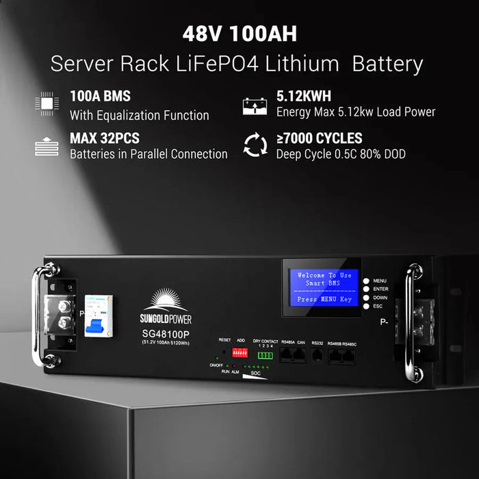 SunGoldPower | SGR-10K20E 10kW Off-Grid Solar Kit 48V 20.48kWh LiFePO4 Battery with 12×450W Panels