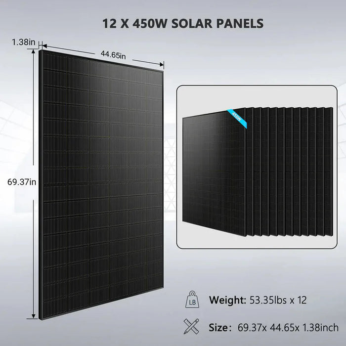 SunGoldPower | SGR-10K20E 10kW Off-Grid Solar Kit 48V 20.48kWh LiFePO4 Battery with 12×450W Panels