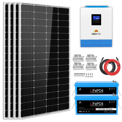 SunGoldPower | Solar Kit 3000W 24V Inverter 120V output Lithium Battery 800 Watt Solar Panel SGKT-3PRO