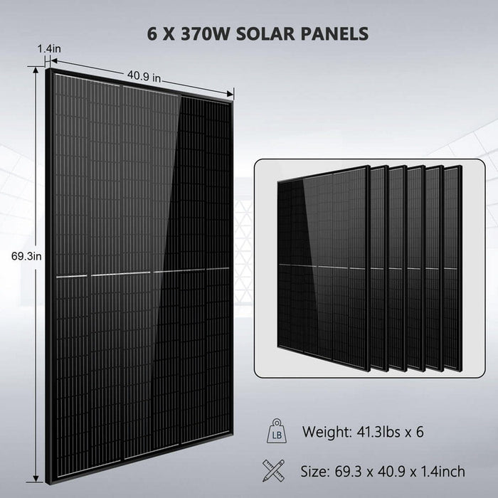 SunGold Power | Off-Grid Solar Kit 5000W 48VDC 120V 10.24KWH PowerWall Lithium Battery | 6x 370 Watts Solar Panels