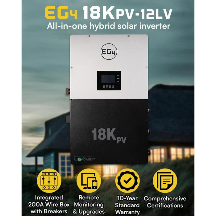 EG4 | 18KPV Hybrid Inverter | All-In-One Solar Inverter | 18000W PV Input | 12000W Output | 48V 120/240V Split Phase | EG4-18KPV-12LV