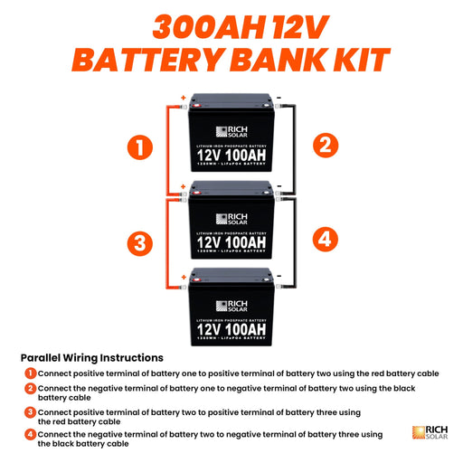 Rich Solar | 12V - 300AH - 3.8kWh Lithium Battery Bank