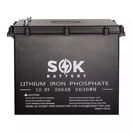 SOK Battery | Marine Grade 12V 206Ah LiFePO4 Battery | Sealed Plastic Box | Lithium Solar Battery