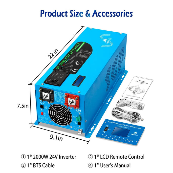 SunGold Power | 2000W DC 24V Pure Sine Wave Inverter With Charger