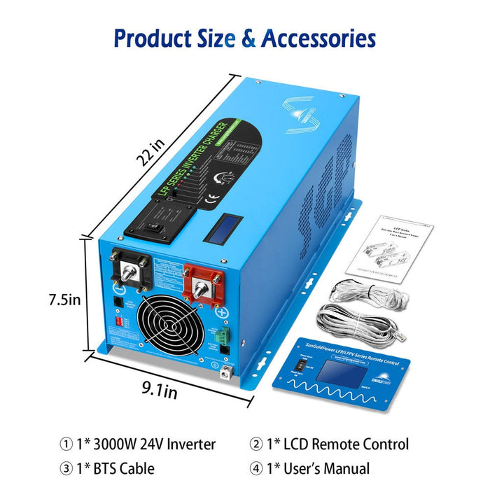 SunGold Power | 3000W DC 24V Pure Sine Wave Inverter With Charger