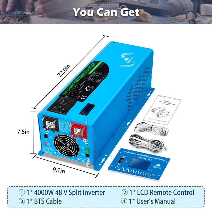 SunGold Power | 4000W DC 48V Split Phase Pure Sine Wave Inverter With Charger | UL1741 Standard