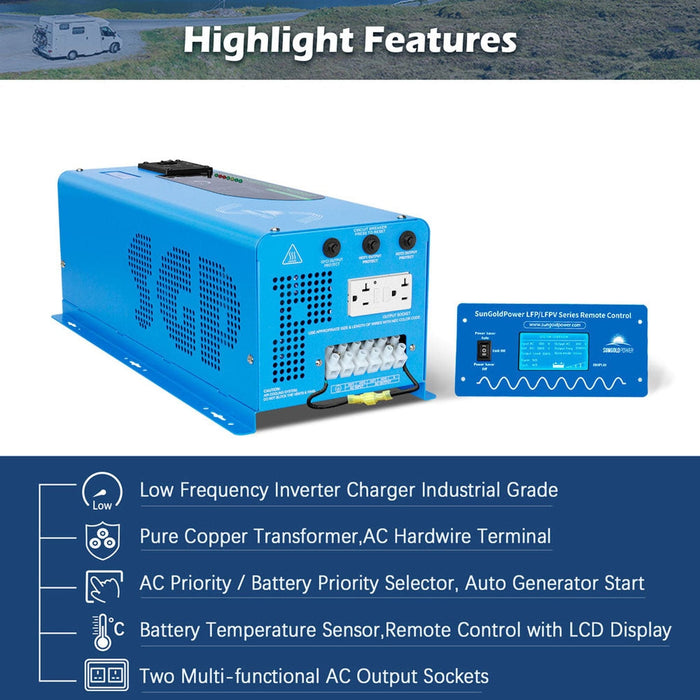 SunGold Power | 4000W DC 48V Split Phase Pure Sine Wave Inverter With Charger | UL1741 Standard