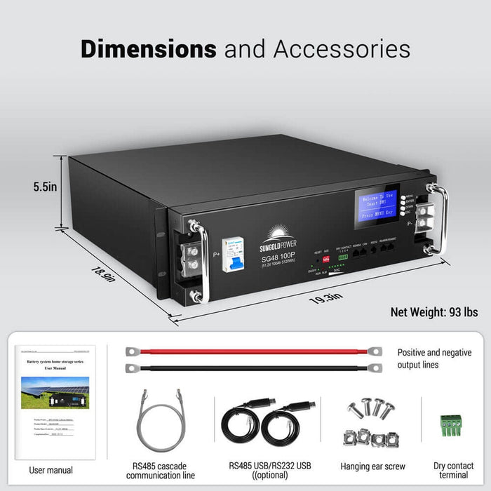 SunGold Power | 48V 100AH Server Rack LiFePO4 Lithium Battery SG48100P