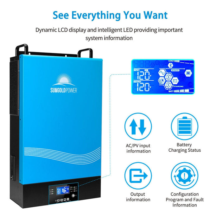 SunGold Power | 6000W 48V Hybrid Solar Inverter Split Phase 120/240VAC Grid Feedback & Batteryless