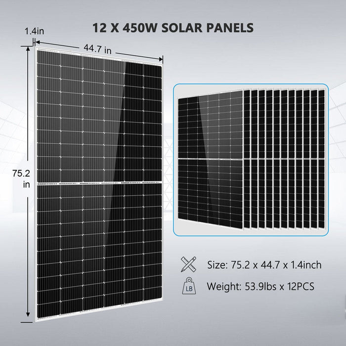 SunGold Power | Complete off Grid Solar Kit 12000W 48V 120V/240V output 10.24KWH Lithium Battery 5400 Watt Solar Panel