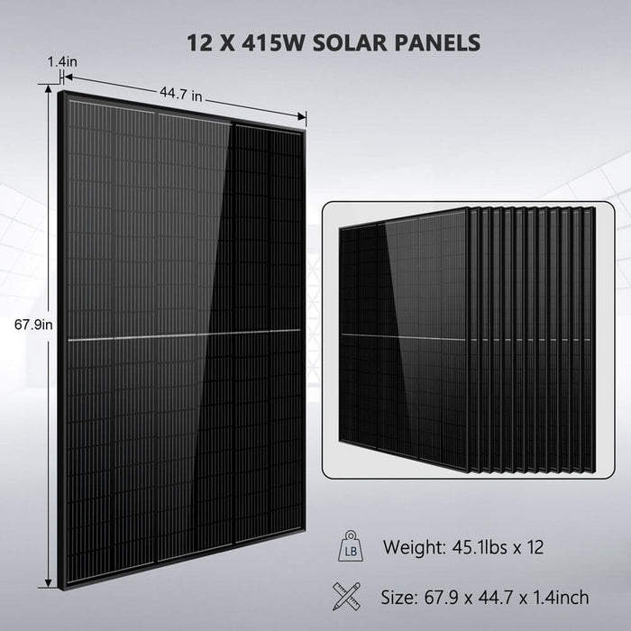 SunGold Power | Off-Grid Solar Kit 12000W 48VDC 120V/240V LifePo4 20.48KWH Lithium Battery | 12x 415 Watts Solar Panels