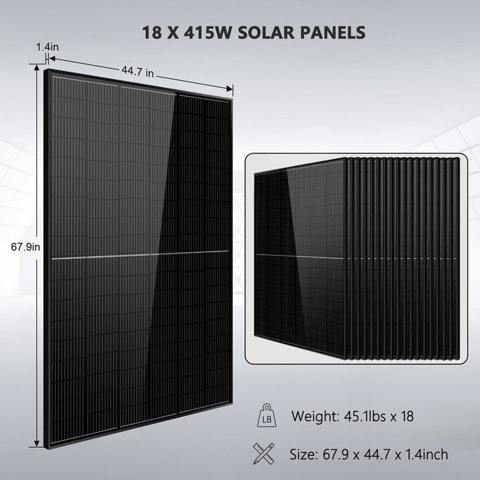 SunGold Power | Off-Grid Solar Kit 18000W 48VDC 120V/240V LifePo4 20.48KWH Lithium Battery | 18x 415 Watts Solar Panels