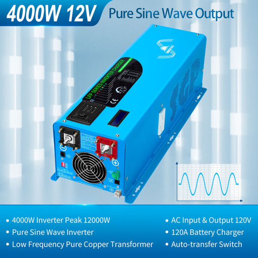 SunGold Power | Off Grid Solar Kit 4000W Inverter 12VDC 120V/240V LiFePO4 Battery 1200 Watt Solar Back Up