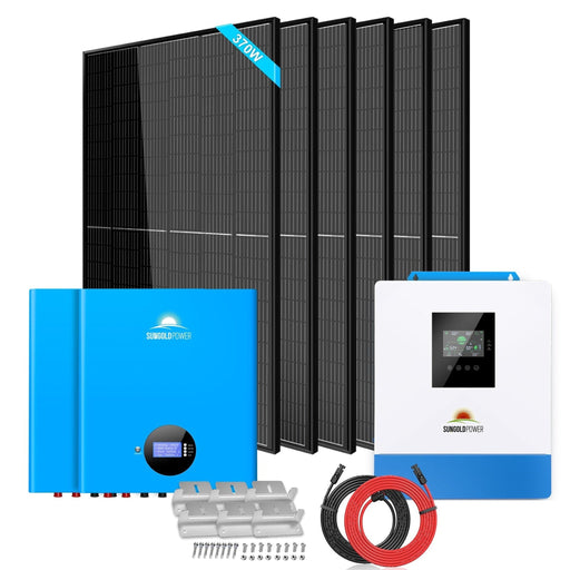 SunGold Power | Off-Grid Solar Kit 5000W 48VDC 120V 10.24KWH PowerWall Lithium Battery | 6x 370 Watts Solar Panels