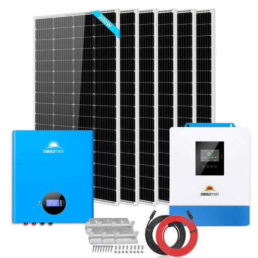 SunGold Power | Off-Grid Solar Kit 5000W 48VDC 120V 5.12KWH PowerWall Battery | 6x 200 Watts Solar Panels