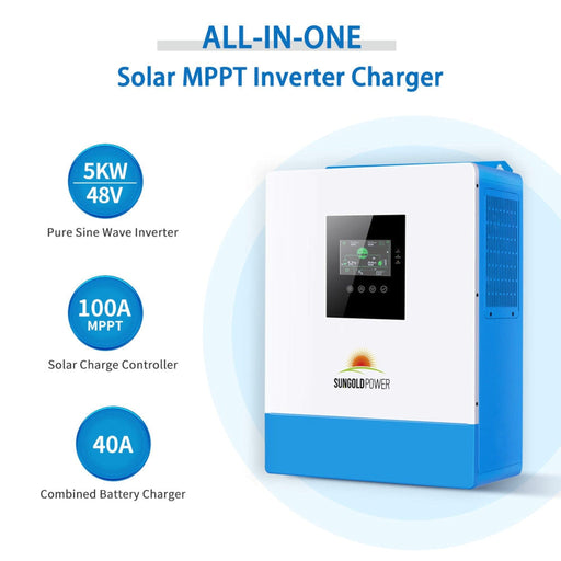 SunGold Power | Off-Grid Solar Kit 5000W 48VDC 120V 10.24KWH PowerWall Lithium Battery | 6x 370 Watts Solar Panels