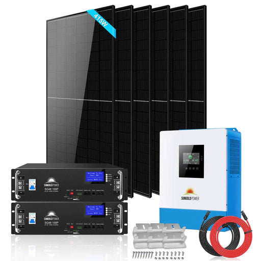 SunGold Power | Off-Grid Solar Kit 5000W 48VDC 120V LifePo4 10.24KWH Lithium Battery | 6x 415 Watts Solar Panels