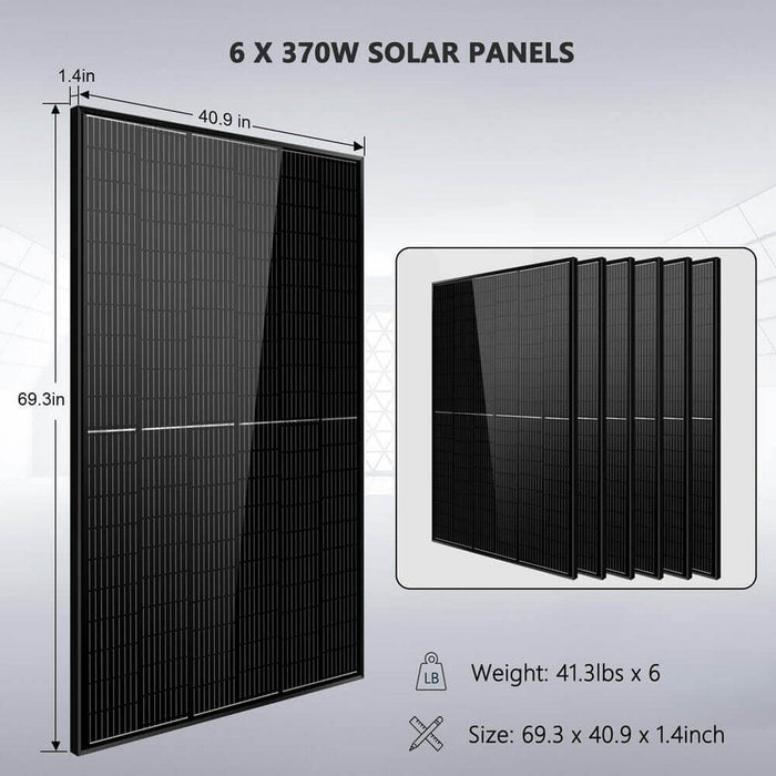 SunGold Power | Off Grid Solar Kit 6000W 24VDC 120V/240V LiFePO4 10.24KWH Lithium Battery | 6x 370 Watt Solar Panels