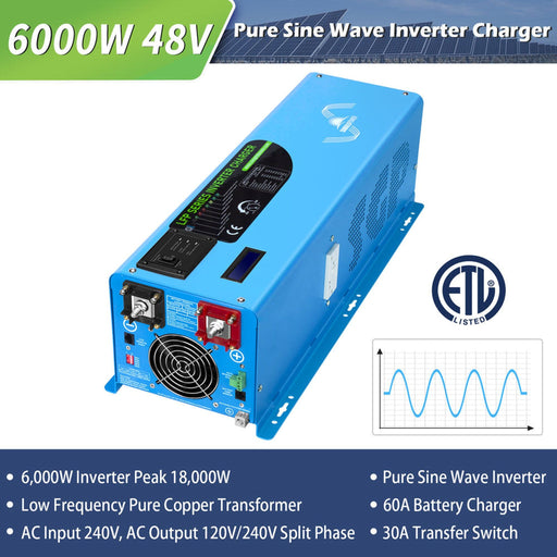 SunGold Power | Off Grid Solar Kit 6000W 48VDC 120V/240V LifePO4 10.24KWH Lithium Battery | 6x 370 Watt Solar Panels
