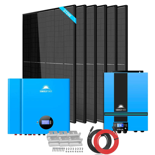 SunGold Power | Off-Grid Solar Kit 6500W 48VDC 120VAC 10.24KWH PowerWall Lithium Battery | 6x 370 Watts Solar Panels