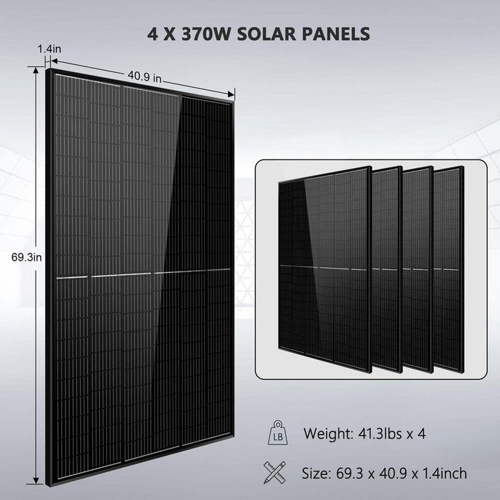 SunGold Power | Off-Grid Solar Kit 6500W 48VDC 120VAC 5.12KWH PowerWall Lithium Battery | 4x 370 Watts Solar Panels